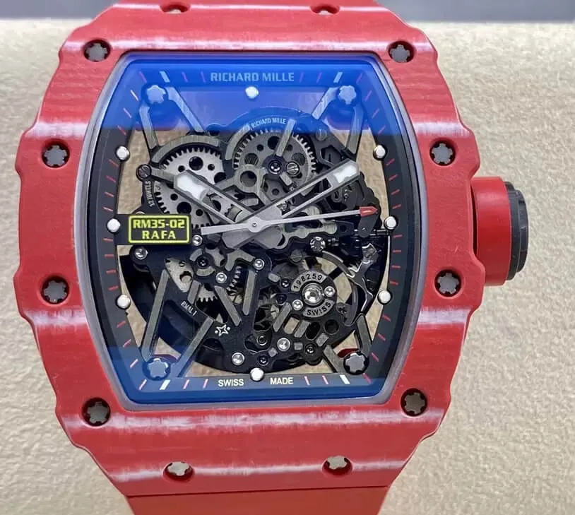 Richard Mille RM35-02 T+ Factory 1:1 Best Edition Replica Watch Red Rubber Strap
