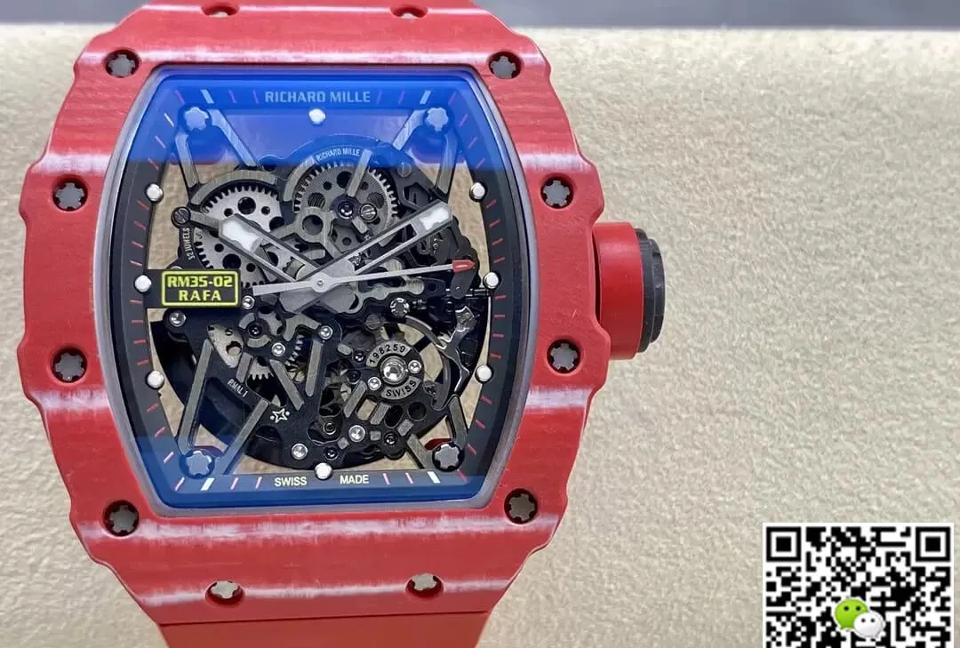 Richard Mille RM35-02 T+ Factory 1:1 Best Edition Replica Watch Red Rubber Strap