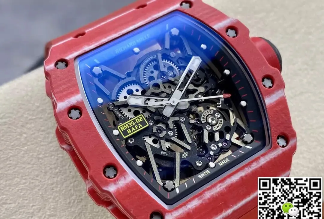 Richard Mille RM35-02 T+ Factory 1:1 Best Edition Replica Watch Red Rubber Strap