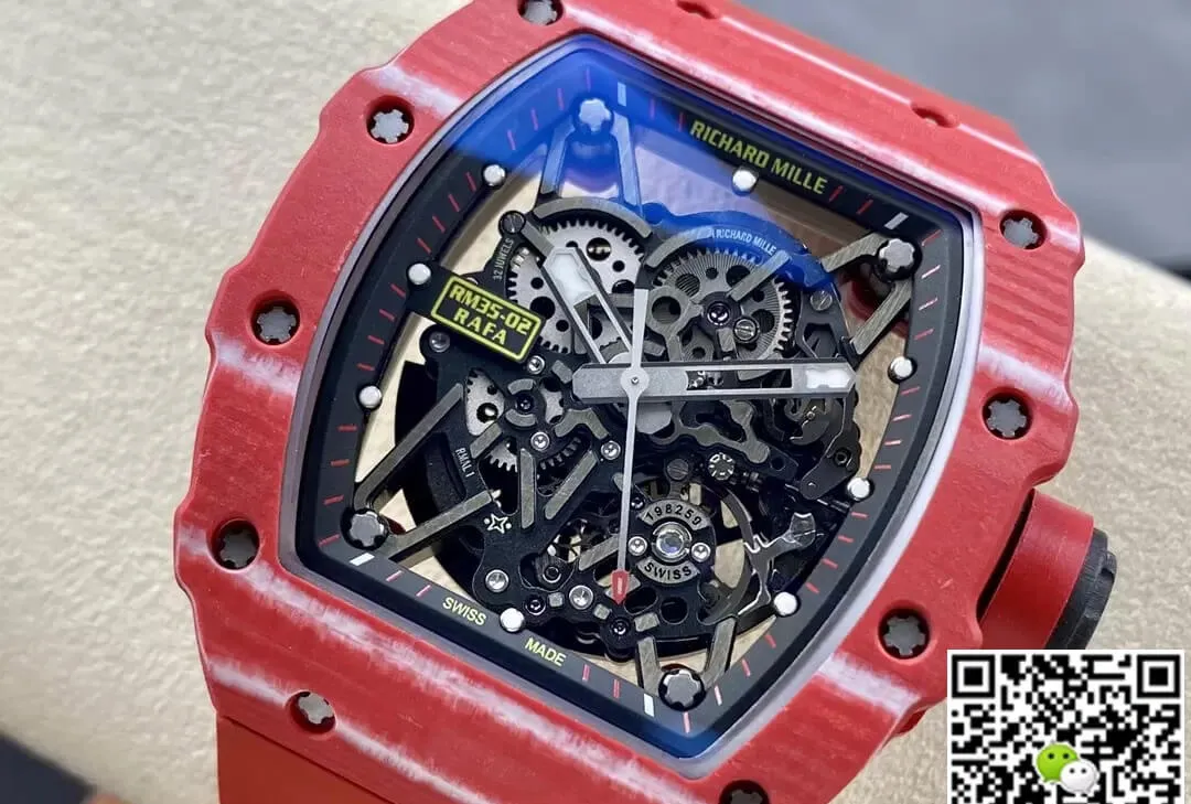 Richard Mille RM35-02 T+ Factory 1:1 Best Edition Replica Watch Red Rubber Strap