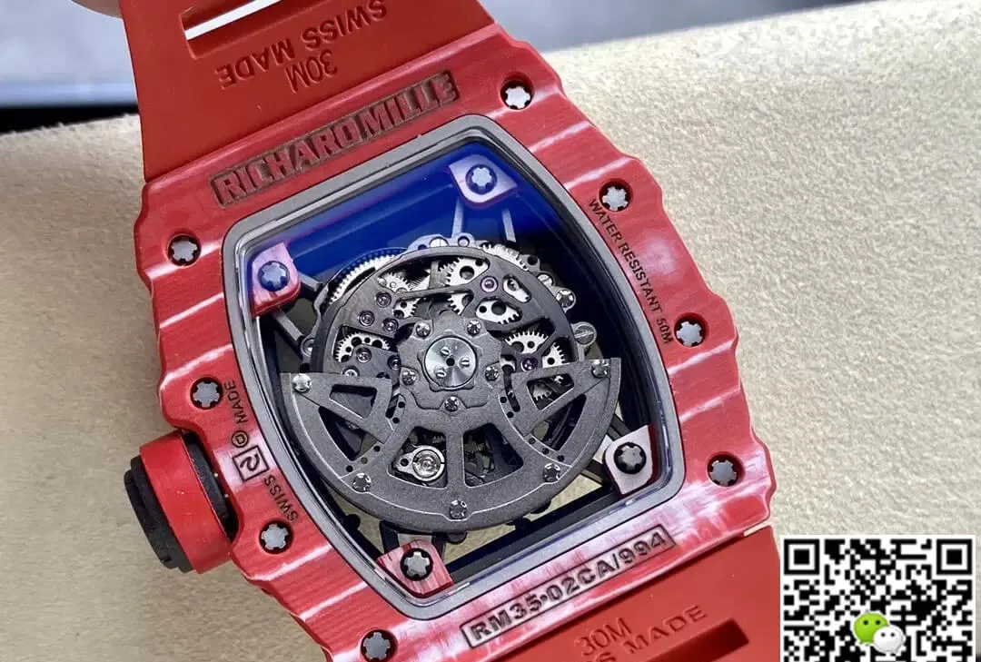 Richard Mille RM35-02 T+ Factory 1:1 Best Edition Replica Watch Red Rubber Strap