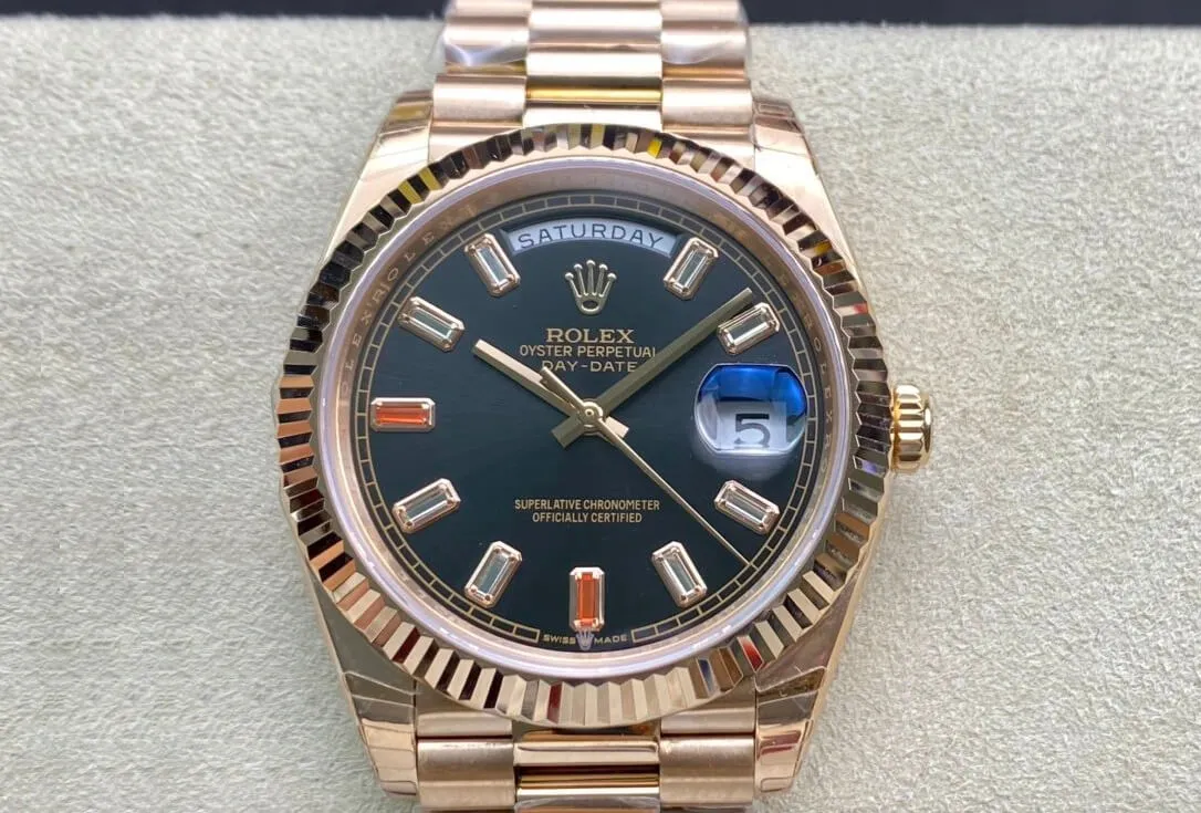 Rolex Day Date 40MM EW Factory 1:1 Best Edition Replica Watch Rose Gold Strap