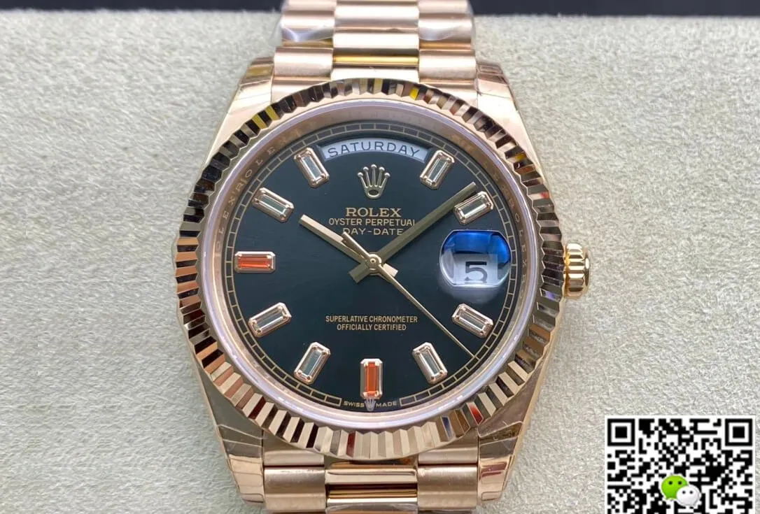 Rolex Day Date 40MM EW Factory 1:1 Best Edition Replica Watch Rose Gold Strap