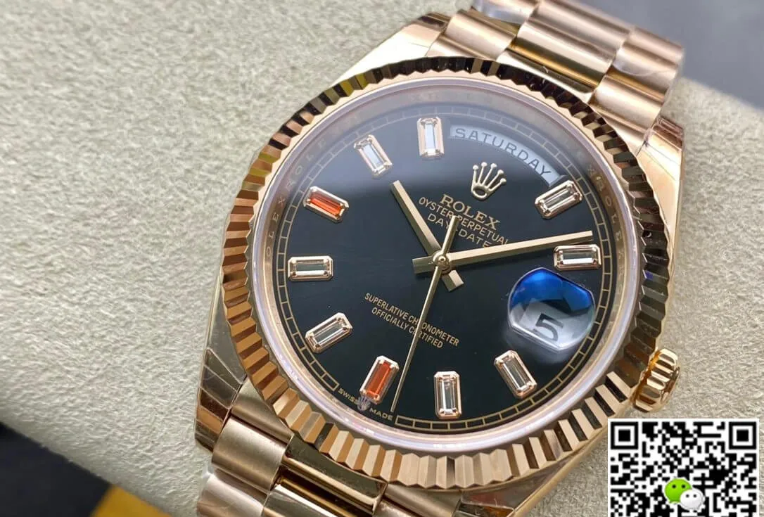 Rolex Day Date 40MM EW Factory 1:1 Best Edition Replica Watch Rose Gold Strap