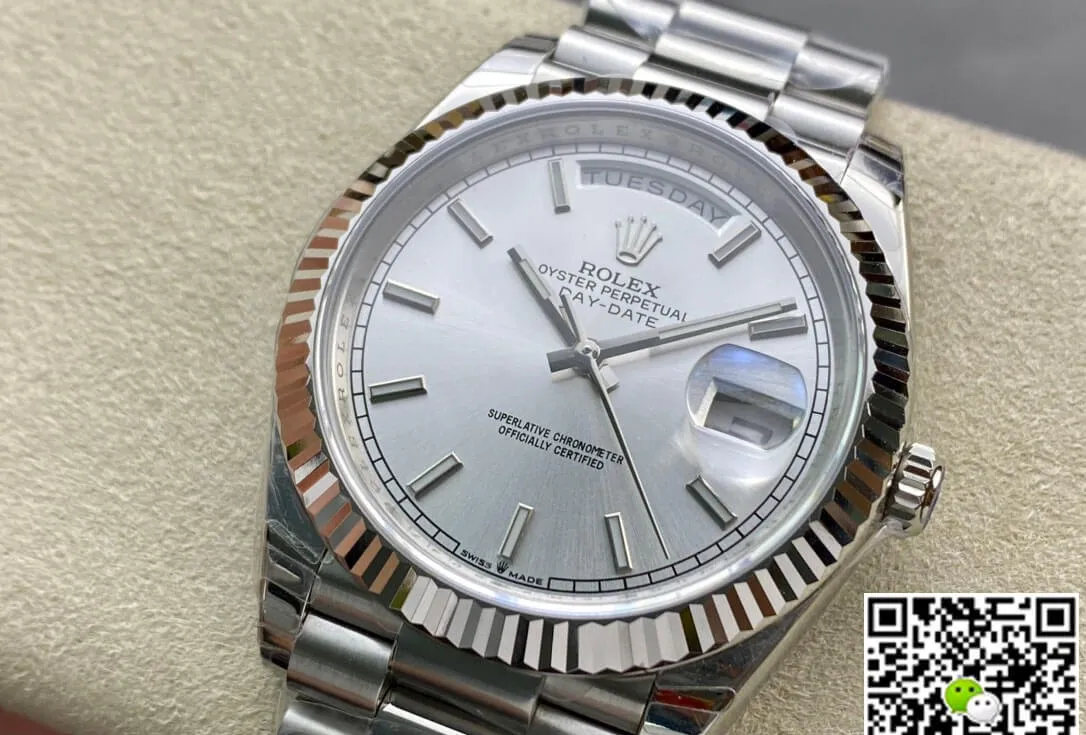 Rolex Day Date 40MM EW Factory 1:1 Best Edition Replica Watch Silver Strap