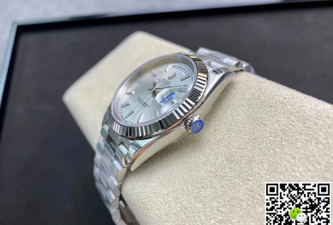 Rolex Day Date 40MM EW Factory 1:1 Best Edition Replica Watch Silver Strap