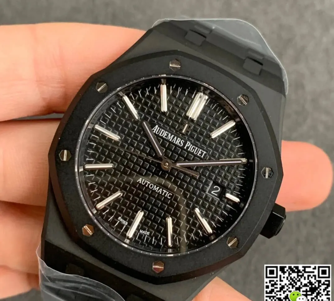 Audemars Piguet Royal Oak 15400 DLC Version ZF Factory 1:1 Best Edition Replica Watch Black Strap
