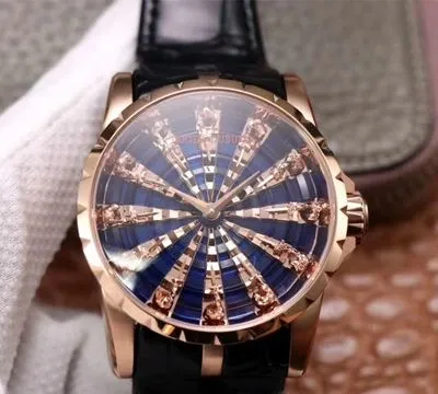 Roger Dubuis Excalibur RDDBEX0684 ZZ Factory 1:1 Best Edition Replica Watch Rose Gold Blue Dial Swiss ETA9015