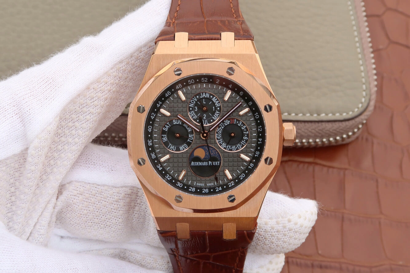 Audemars Piguet Royal Oak Perpetual Calendar 26574 JF Factory 1:1 Best Edition Replica Watch Brown Strap