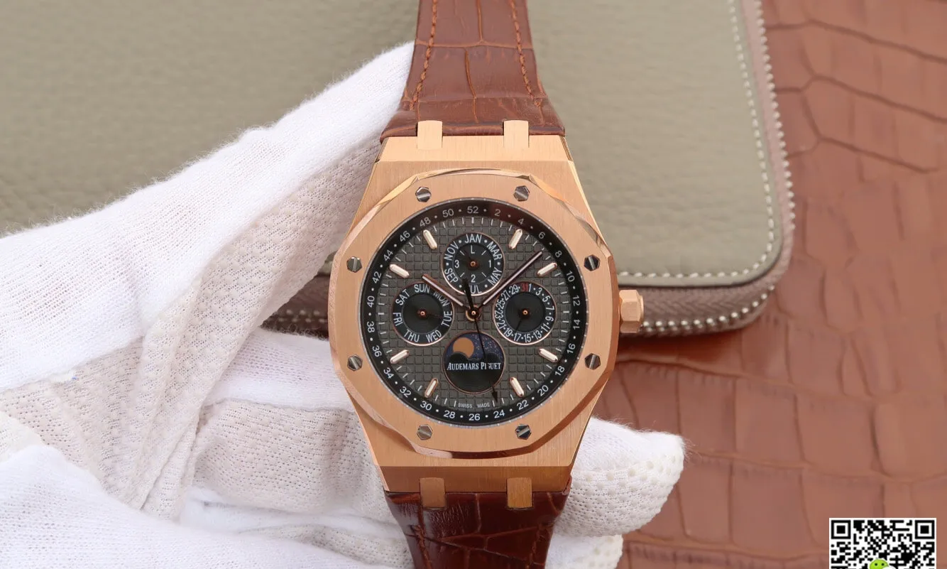 Audemars Piguet Royal Oak Perpetual Calendar 26574 JF Factory 1:1 Best Edition Replica Watch Brown Strap