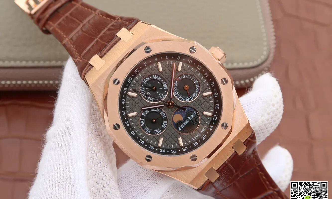 Audemars Piguet Royal Oak Perpetual Calendar 26574 JF Factory 1:1 Best Edition Replica Watch Brown Strap