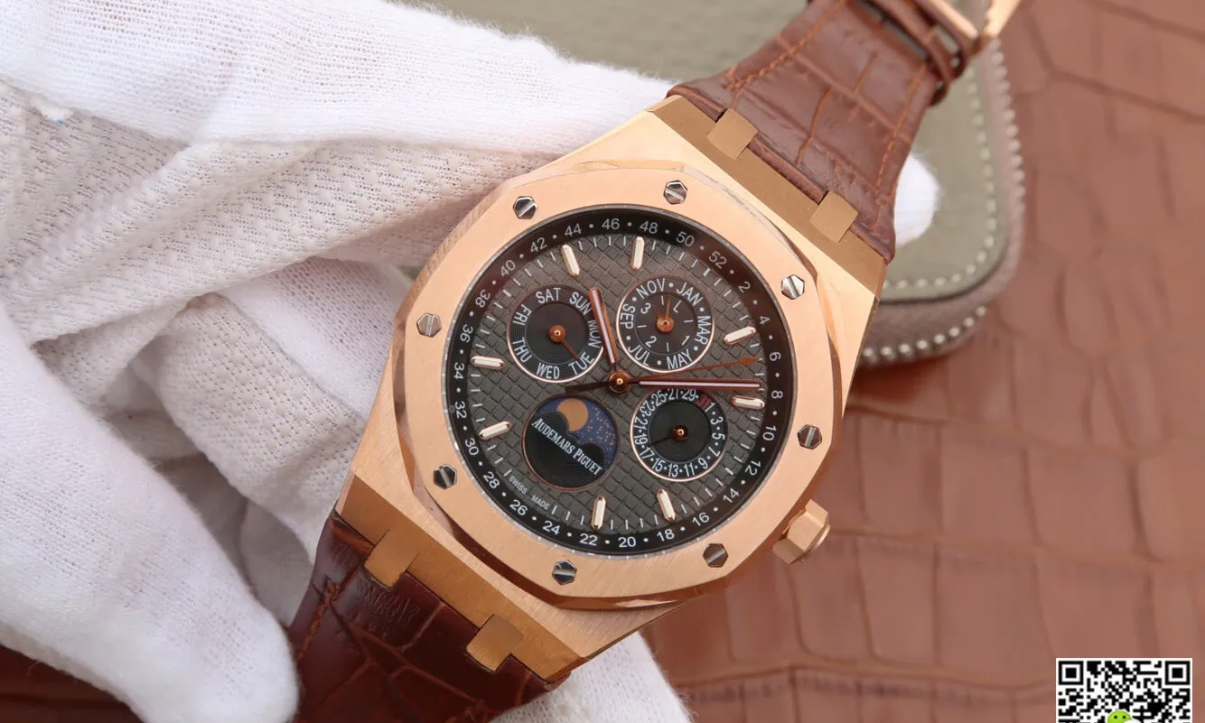 Audemars Piguet Royal Oak Perpetual Calendar 26574 JF Factory 1:1 Best Edition Replica Watch Brown Strap