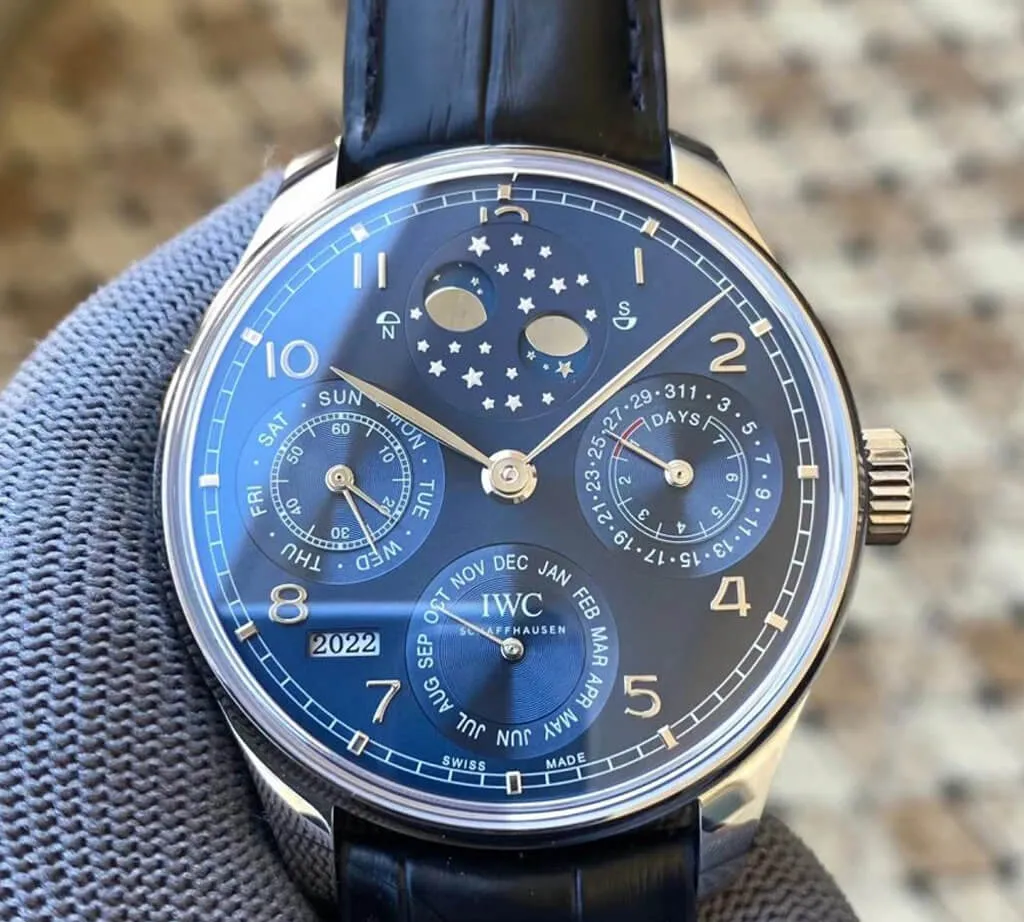 IWC Portuguese Perpetual Calendar IW503401 APS Factory 1:1 Best Edition Replica Watch Blue Leather Dial