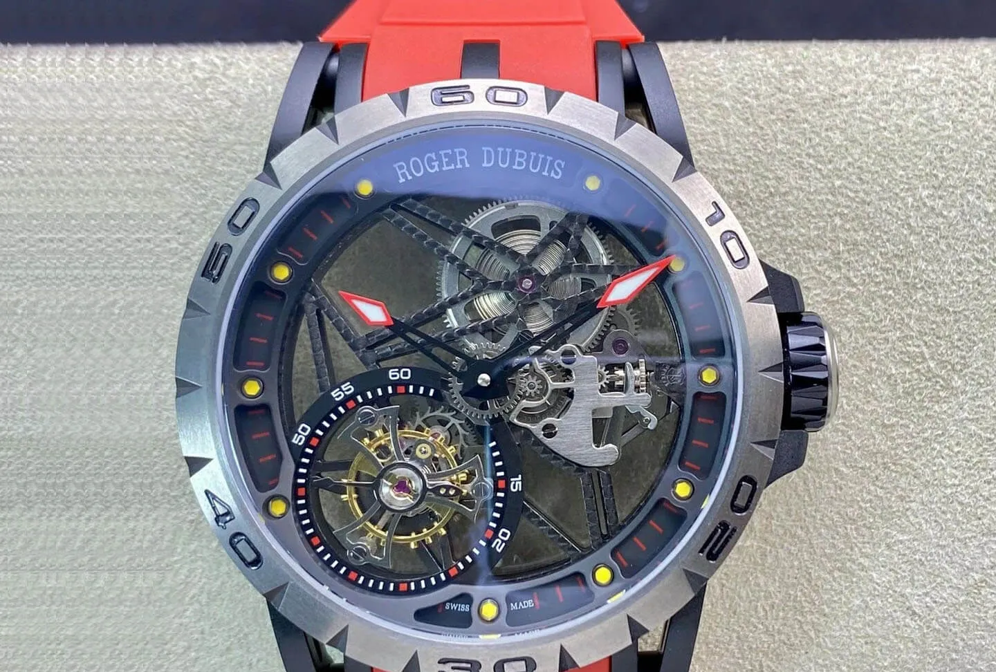 Roger Dubuis Excalibur RDDBEX0549 BBR Factory 1:1 Best Edition Replica Watch Tourbillon Red Strap