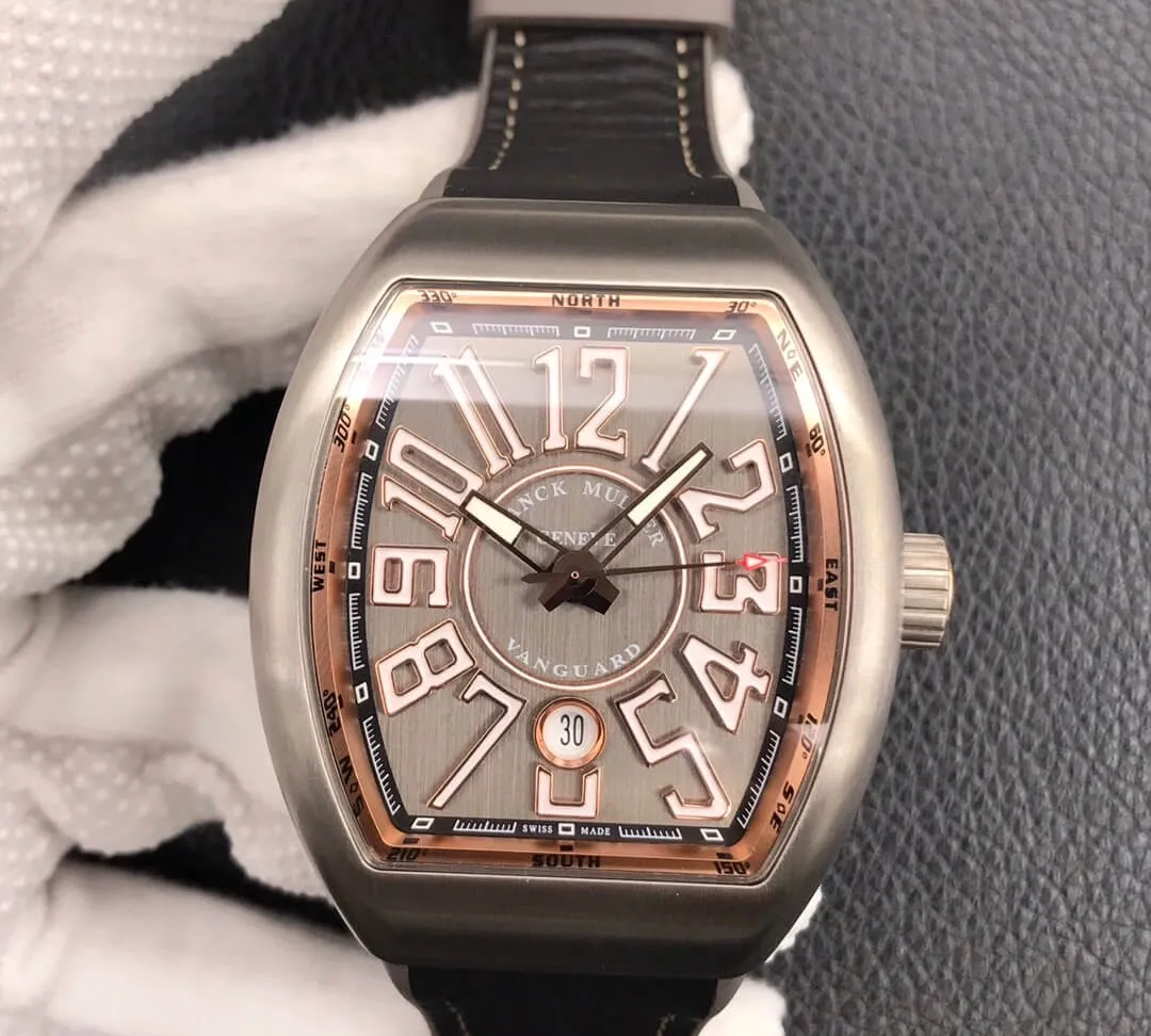 Franck Muller Vanguard V 45 SC DT TT BR 5N ZF Factory 1:1 Best Edition Replica Watch Black Strap
