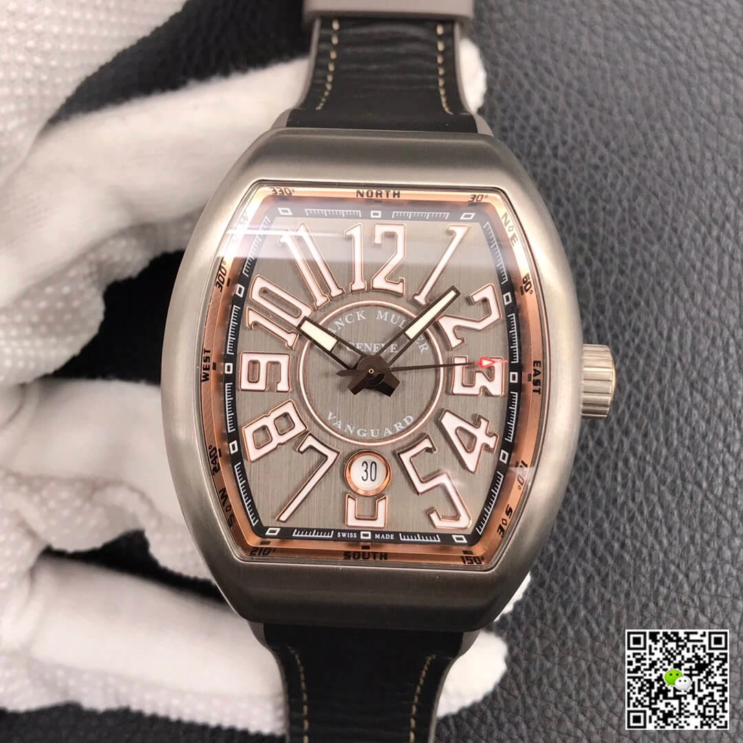 Franck Muller Vanguard V 45 SC DT TT BR 5N ZF Factory 1:1 Best Edition Replica Watch Black Strap