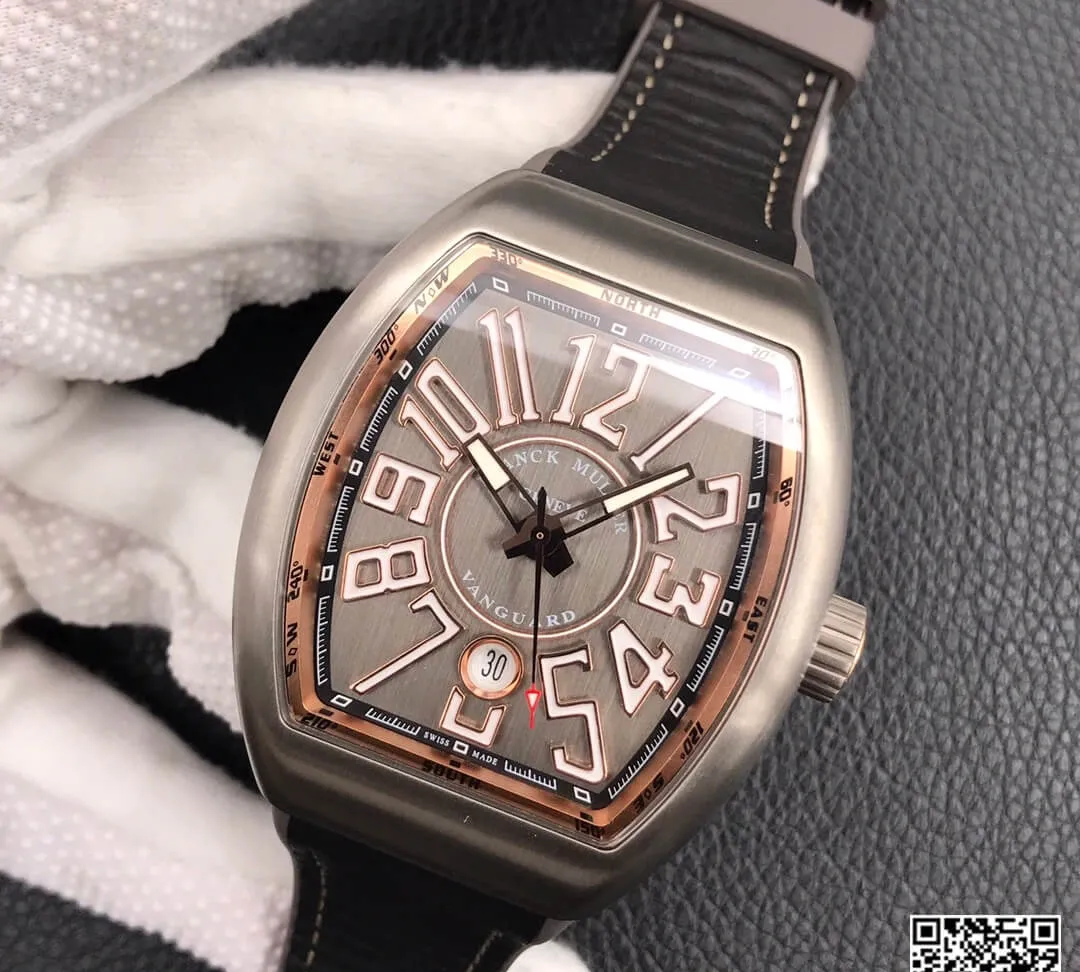 Franck Muller Vanguard V 45 SC DT TT BR 5N ZF Factory 1:1 Best Edition Replica Watch Black Strap