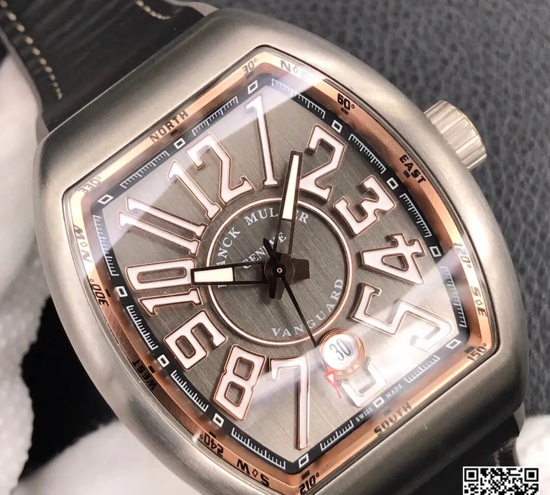 Franck Muller Vanguard V 45 SC DT TT BR 5N ZF Factory 1:1 Best Edition Replica Watch Black Strap