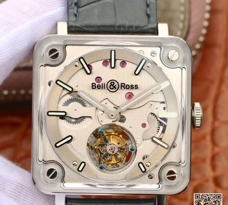 Bell & Ross BR-X2 Tourbillon 1:1 Best Edition Replica Watch Men Watches Steel Dial Swiss ETA380 Tourbillon Movement Leather Watch Strap