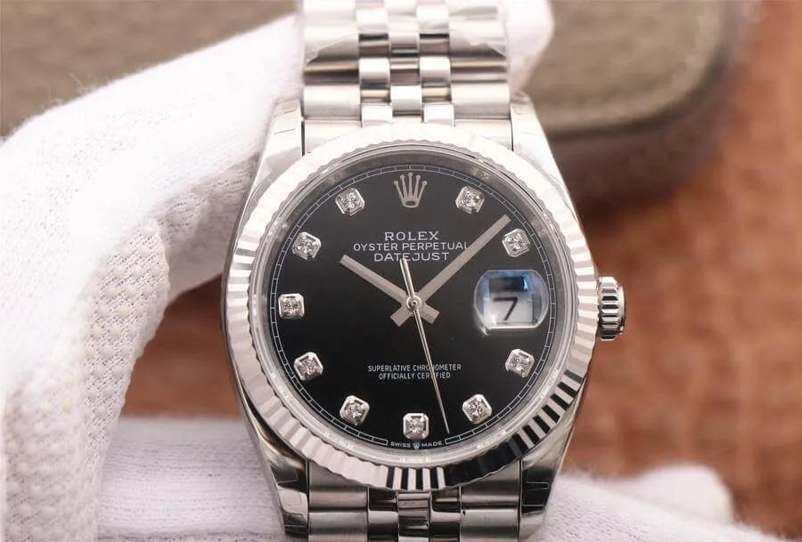 Rolex Datejust M126234-0027 EW Factory 1:1 Best Edition Replica Watch Black Diamond Dial