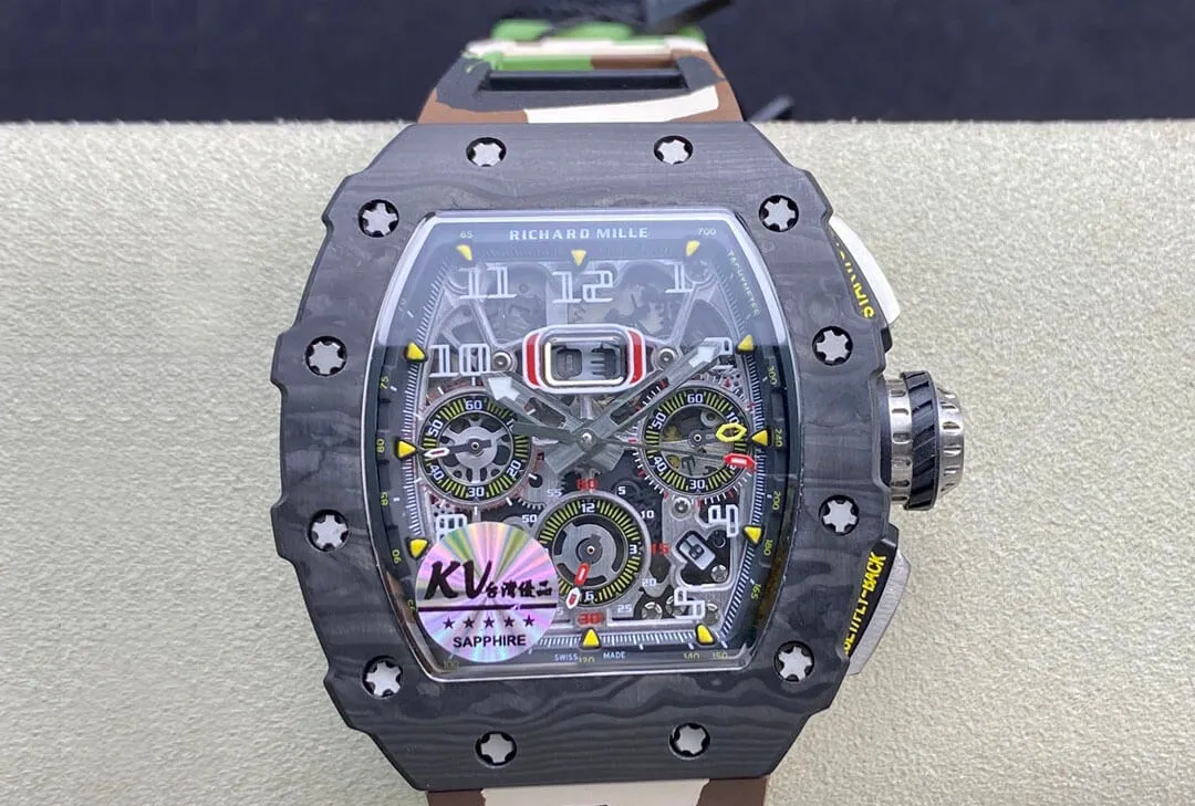 Richard Mille RM-011 KV Factory 1:1 Best Edition Replica Watch V2 Carbon Fiber Case
