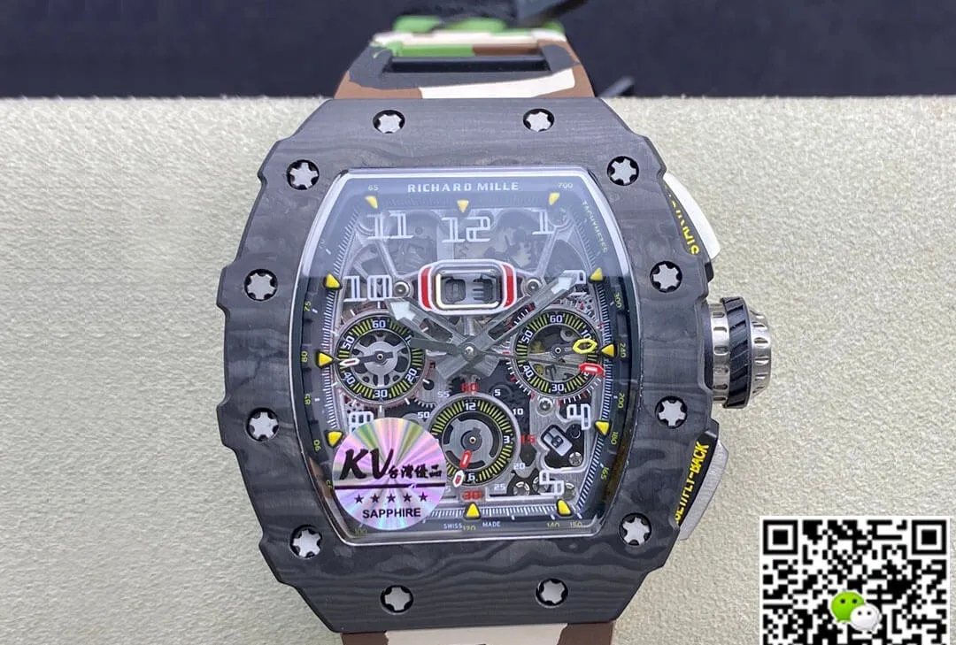 Richard Mille RM-011 KV Factory 1:1 Best Edition Replica Watch V2 Carbon Fiber Case
