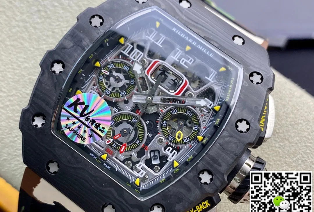 Richard Mille RM-011 KV Factory 1:1 Best Edition Replica Watch V2 Carbon Fiber Case