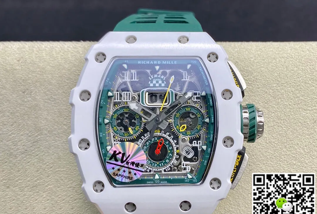 Richard Mille RM011-03 KV Factory 1:1 Best Edition Replica Watch Green Rubber Strap
