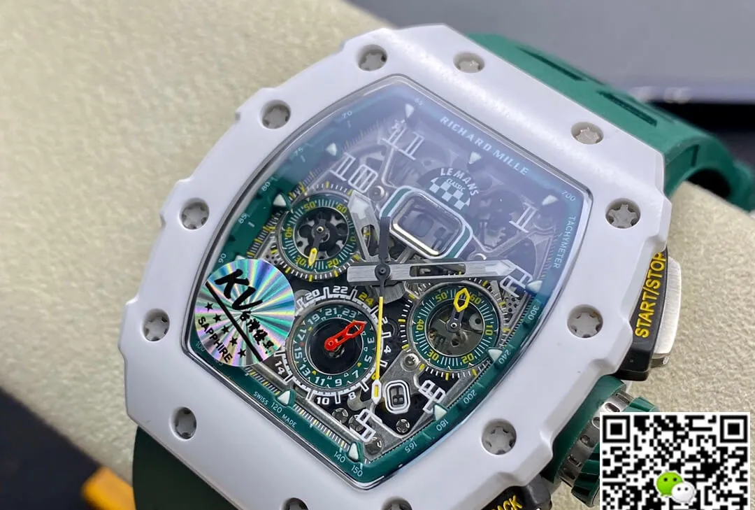 Richard Mille RM011-03 KV Factory 1:1 Best Edition Replica Watch Green Rubber Strap