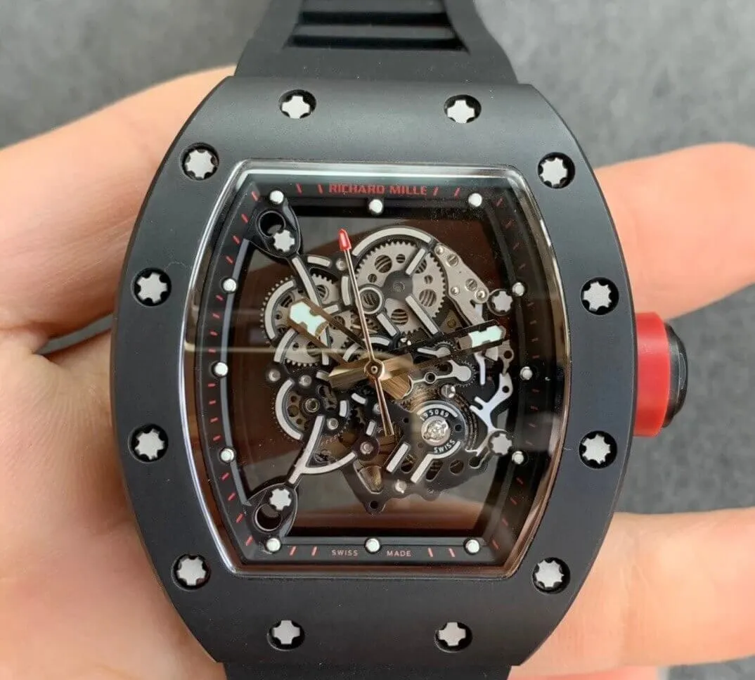 Richard Mille RM055 KV Factory 1:1 Best Edition Replica Watch V2 Black Rubber Strap