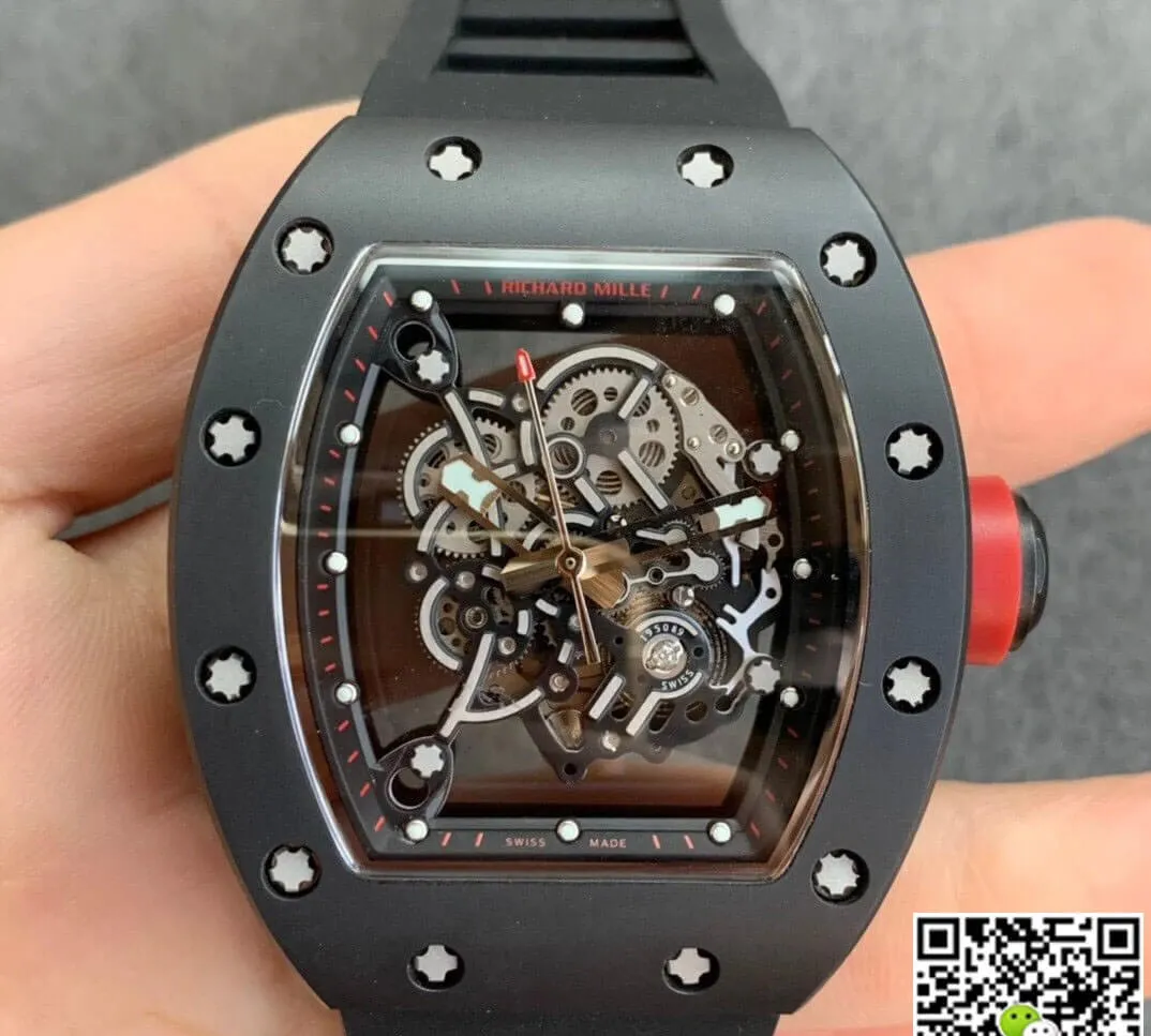Richard Mille RM055 KV Factory 1:1 Best Edition Replica Watch V2 Black Rubber Strap
