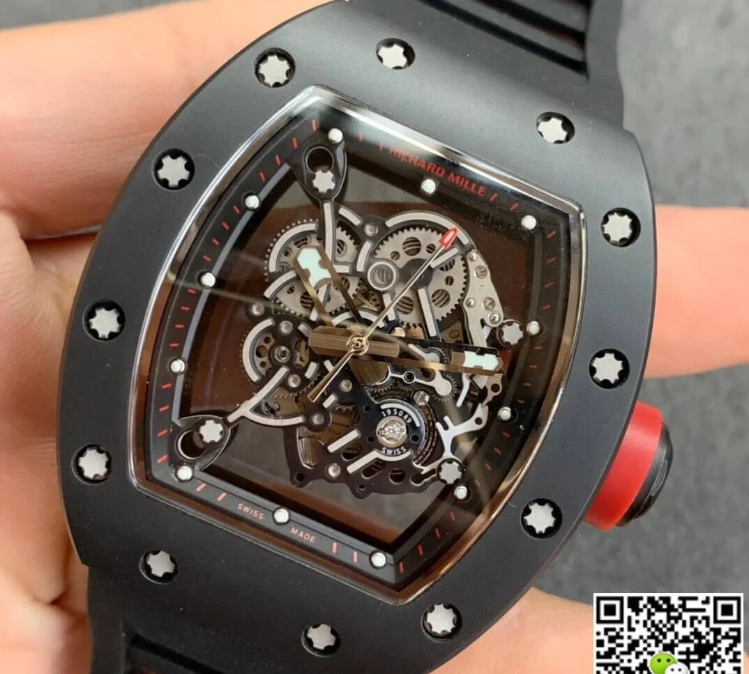Richard Mille RM055 KV Factory 1:1 Best Edition Replica Watch V2 Black Rubber Strap