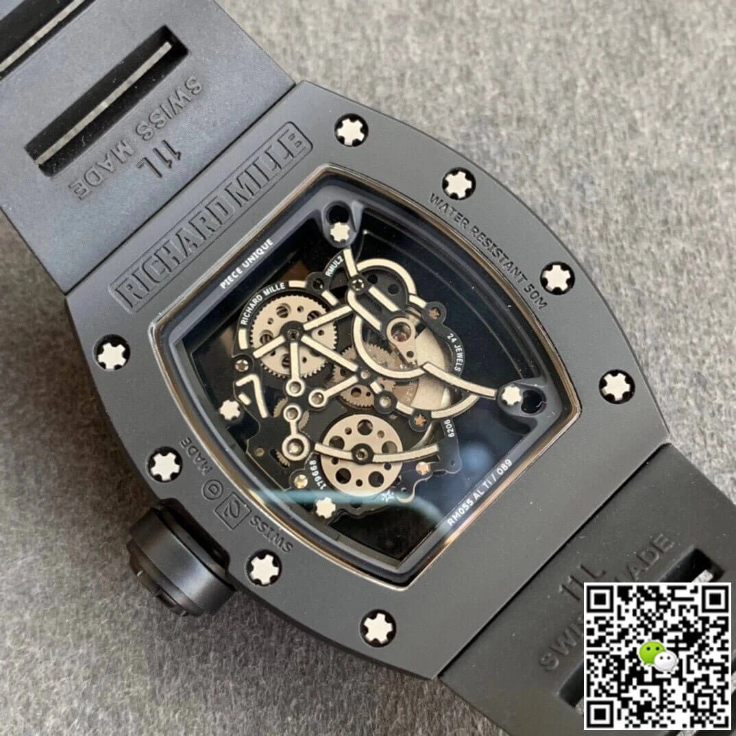 Richard Mille RM055 KV Factory 1:1 Best Edition Replica Watch V2 Black Rubber Strap