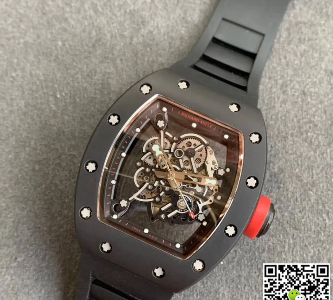 Richard Mille RM055 KV Factory 1:1 Best Edition Replica Watch V2 Black Rubber Strap