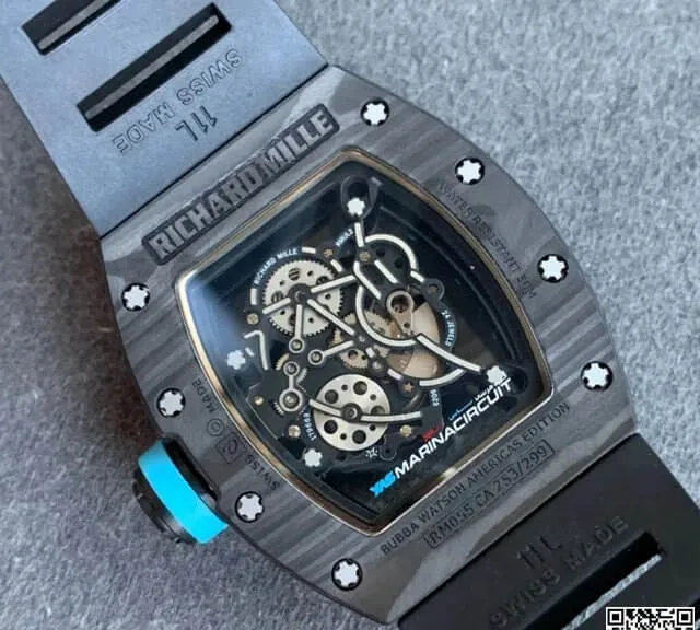 Richard Mille RM055 KV Factory 1:1 Best Edition Replica Watch V2 Carbon Black Strap