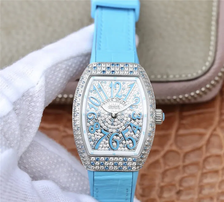 Franck Muller Ladies Collection V 32 SC AT FO D CD (BL) ABF Factory 1:1 Best Edition Replica Watch Blue Strap