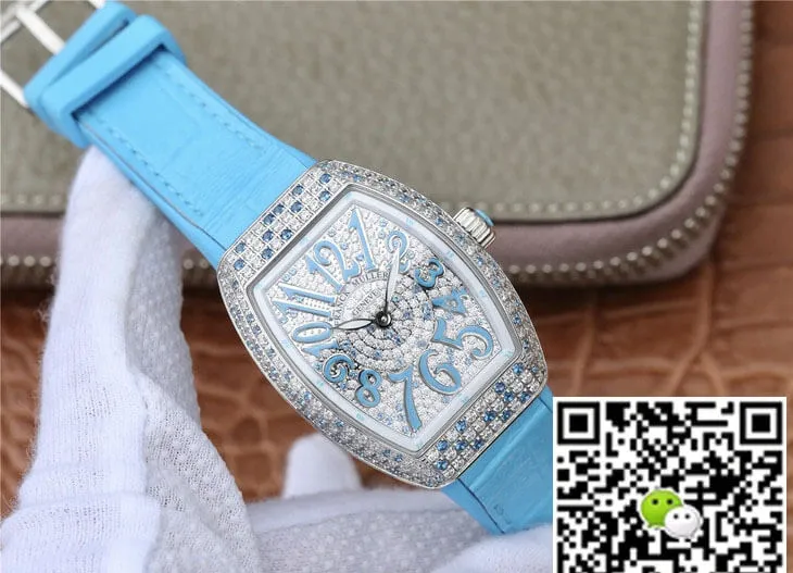 Franck Muller Ladies Collection V 32 SC AT FO D CD (BL) ABF Factory 1:1 Best Edition Replica Watch Blue Strap