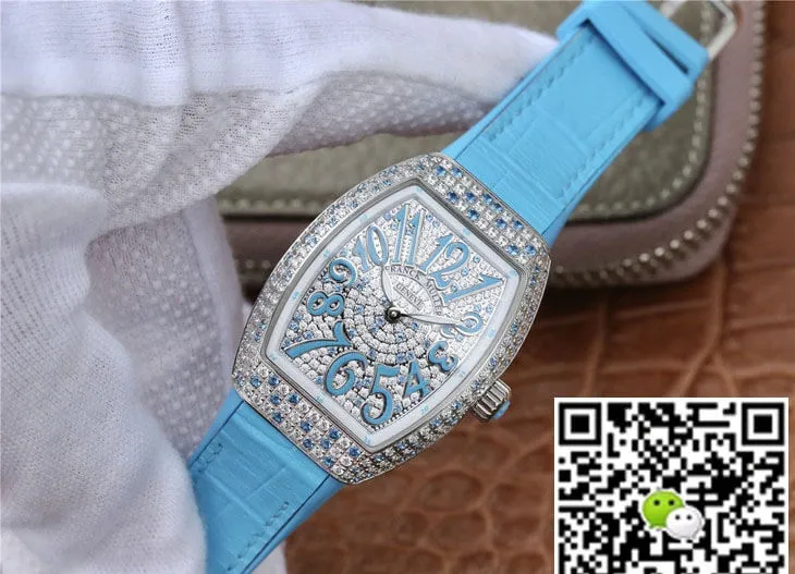 Franck Muller Ladies Collection V 32 SC AT FO D CD (BL) ABF Factory 1:1 Best Edition Replica Watch Blue Strap