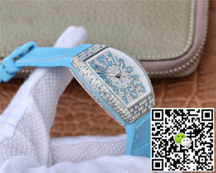 Franck Muller Ladies Collection V 32 SC AT FO D CD (BL) ABF Factory 1:1 Best Edition Replica Watch Blue Strap