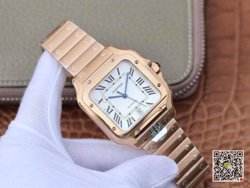 Cartier De Santos Stainless Steel Case BV Factory 1:1 Best Edition Replica Watch White Dial Swiss ETA9015 18K Gold White Dial