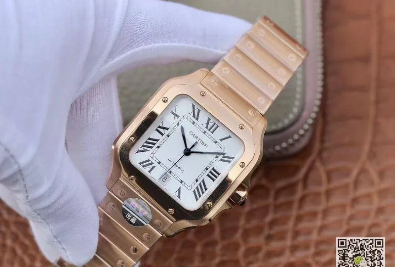 Cartier De Santos Stainless Steel Case BV Factory 1:1 Best Edition Replica Watch White Dial Swiss ETA9015 18K Gold White Dial
