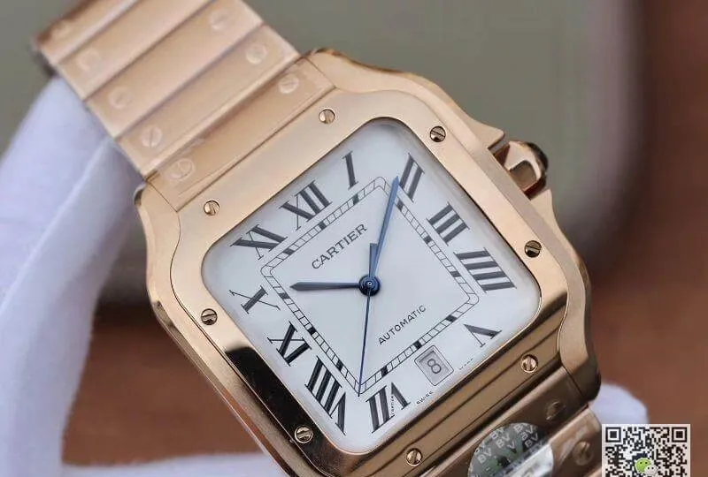 Cartier De Santos Stainless Steel Case BV Factory 1:1 Best Edition Replica Watch White Dial Swiss ETA9015 18K Gold White Dial