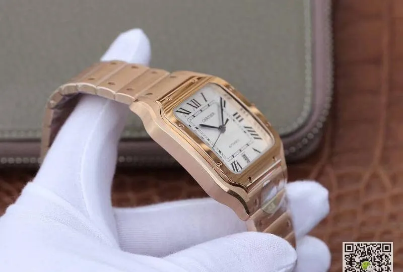 Cartier De Santos Stainless Steel Case BV Factory 1:1 Best Edition Replica Watch White Dial Swiss ETA9015 18K Gold White Dial