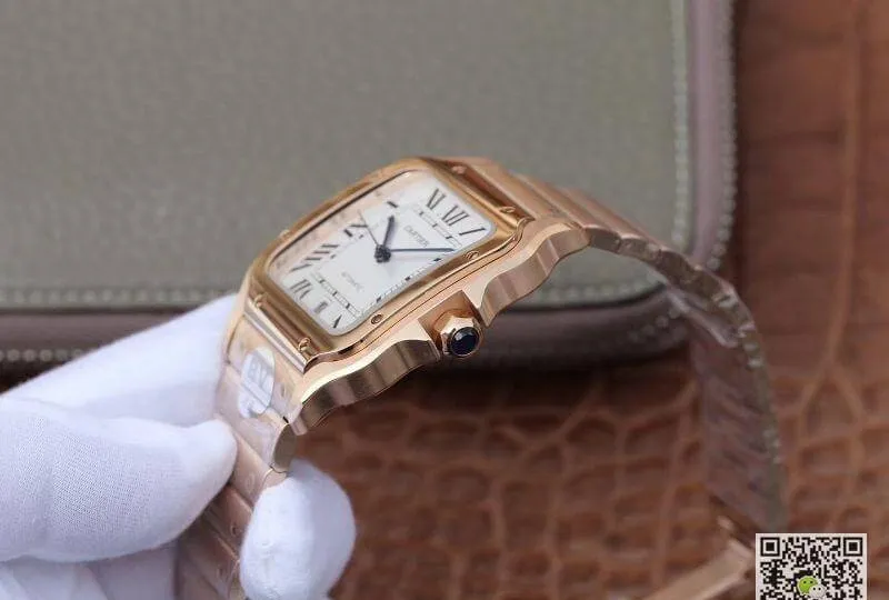 Cartier De Santos Stainless Steel Case BV Factory 1:1 Best Edition Replica Watch White Dial Swiss ETA9015 18K Gold White Dial