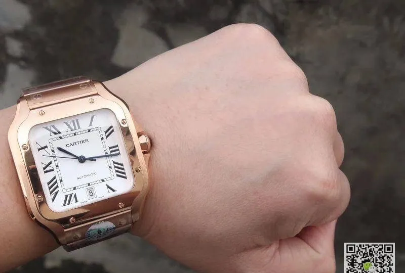 Cartier De Santos Stainless Steel Case BV Factory 1:1 Best Edition Replica Watch White Dial Swiss ETA9015 18K Gold White Dial