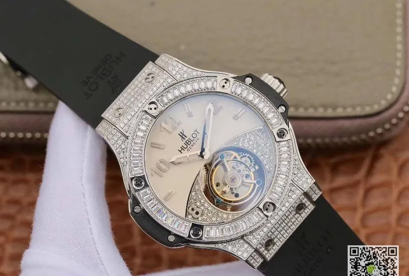 Hublot Classic Fusion 45mm Tourbillon With Diamond Gray Dial 1:1 Best Edition Replica Watch on Black Rubber Strap Swiss Tourbillon
