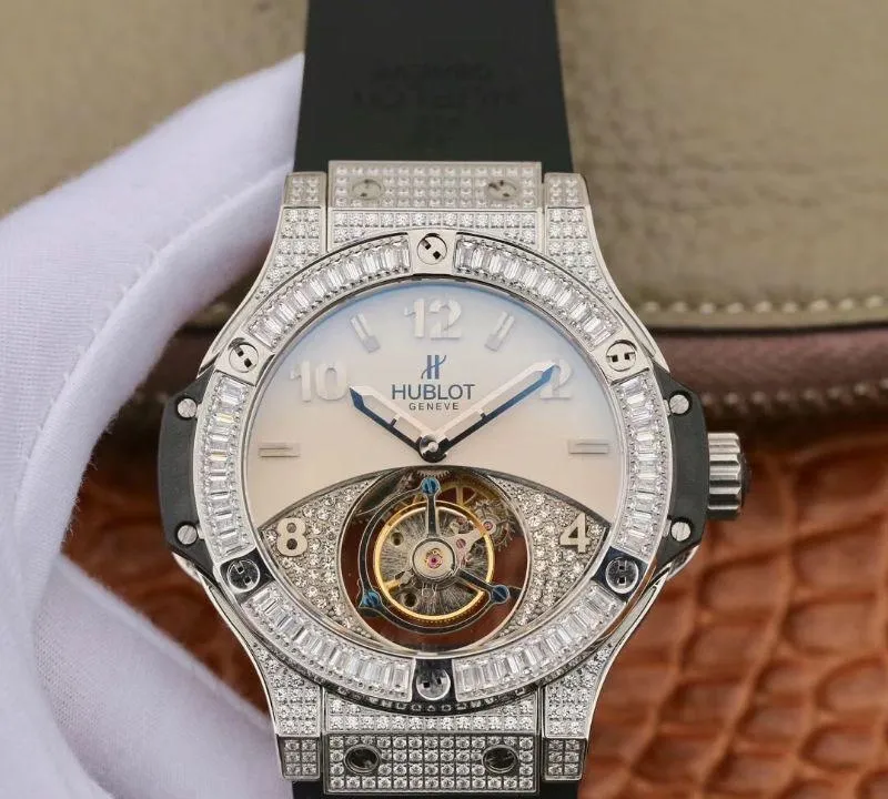 Hublot Classic Fusion 45mm Tourbillon With Diamond Gray Dial 1:1 Best Edition Replica Watch on Black Rubber Strap Swiss Tourbillon