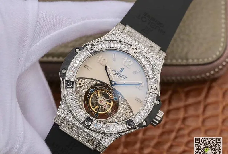Hublot Classic Fusion 45mm Tourbillon With Diamond Gray Dial 1:1 Best Edition Replica Watch on Black Rubber Strap Swiss Tourbillon