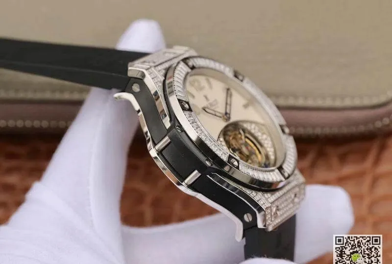 Hublot Classic Fusion 45mm Tourbillon With Diamond Gray Dial 1:1 Best Edition Replica Watch on Black Rubber Strap Swiss Tourbillon