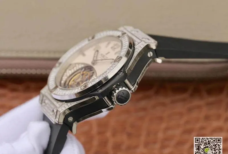 Hublot Classic Fusion 45mm Tourbillon With Diamond Gray Dial 1:1 Best Edition Replica Watch on Black Rubber Strap Swiss Tourbillon